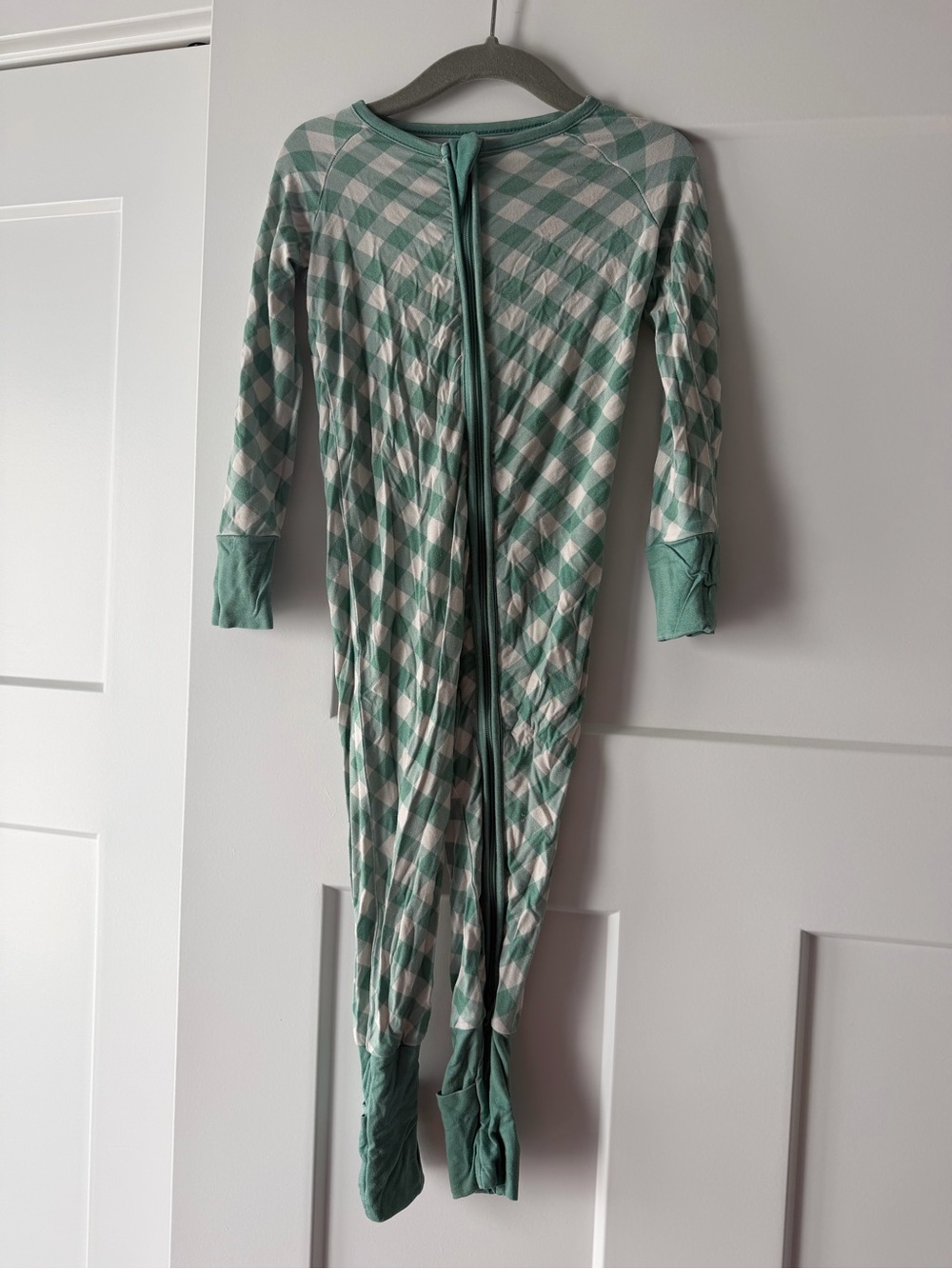 Little One Shop Mint Green and White Check Infant Footed One-Piece